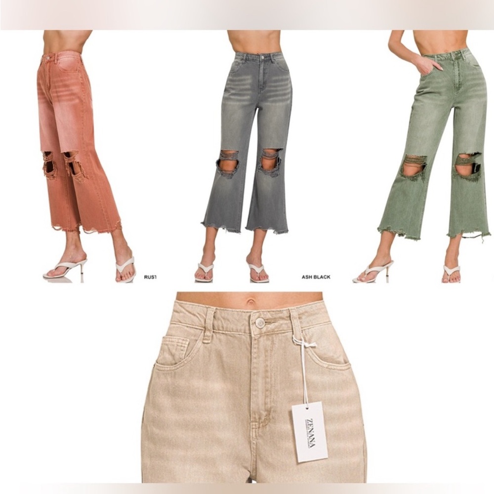 Zenana Outfitters Women's Jeans in Rust, Ash Black, and Green